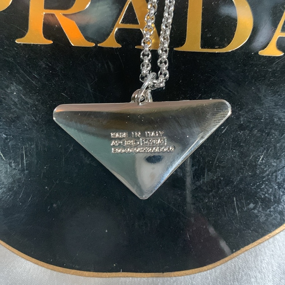 Unique upcycled Prada charm on a silver rope chain - Picture 3 of 6